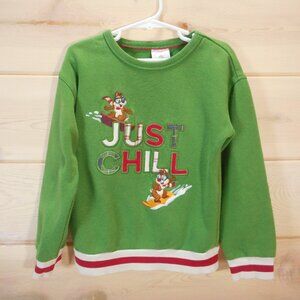 Disney Parks Kids sz 5/6 Just Chill Chip & Dale Embroidered Christmas Sweatshirt